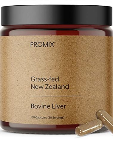 ProMix Nutrition Grass Fed Raw Beef Liver Supplement, Multivitamin - Bioavailable Vitamin A, B12, D3, Heme Iron - 180 Gelatin Capsules