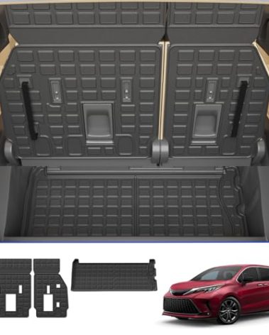 Rongtaod Cargo Mat Compatible with 2021-2025 Toyota Sienna 7&8 Seats Cargo Liner Trunk Liner Trunk Mat 3rd Row Back Seat Cover All Weather 2024 Sienna Accessories (Backrest Mats+Upgraded Trunk Mat)