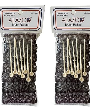 ALAZCO 14 pc Vintage Style Hair Roller Medium BRUSH ROLLERS & PINS Mesh Hair Curlers With Bristles 2.5"x 3/4", with Flexible Locking Pins