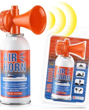 HappyAlley 2 Pack Large Air Horn for Safety 3.5oz, 122dB Very Loud Marine Air Horn for Boat, Coast Guard Approved, Great for Boat & Marine Safety, Sporting Events, Travels, Hiking (Orange)