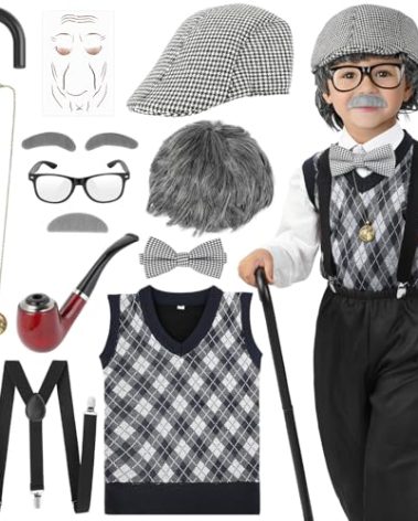 Joycover Old Man Costume For Kids Boys 100 Days Of School Costume Grandpa costume for kids With Real accessories