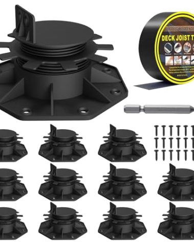 12 Pack Adjustable Deck Support Pedestal, High Load Pedestal Deck Foundation Base Support for Floating Deck Platform Deck Floor Height Adjustment Raising from 1-3/16" to 2-3/8"