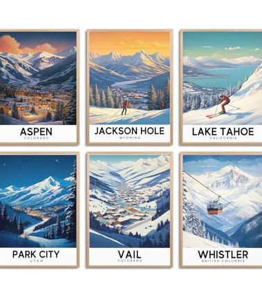 ENGOJHTQ Ski Poster Apres Ski Snowy Mountain Posters Vintage Ski Canvas Wall Art For Modern Family Bedroom Living Room Dorm Classroom Office Decor (8×12 inch(20×30cm),Set of 6, Unframed)