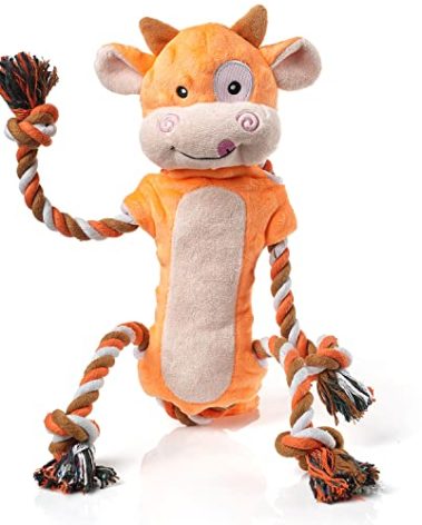 Sedioso Dog Toys, Tug of War Dog Toys for Large Breed, Cute Squeaky Interactive Dogs Toy with Crinkle Paper, Plush Puppy Chew Toy for Small, Middle, Big Dogs (Cow-SS)