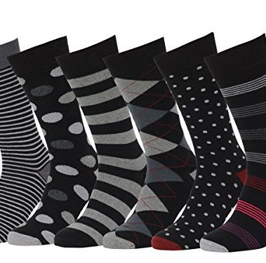 Easton Marlowe Mens Black Dress Socks Size 10-13 Fun Dress Socks for Men Cotton Mens Dress Socks 6 Pack Argyle Striped Dots Funky Socks #38 Gifts for Men Comfortable Flat Toe Seam