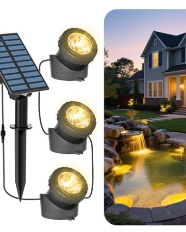 T-SUN Solar Pond Lights, 3-in-1 Warm White LED Submersible Light with 2 Light Modes, IP68 Waterproof Floating Underwater Lights for Outdoor Ponds, Garden Fountain, Decorative Aquascape