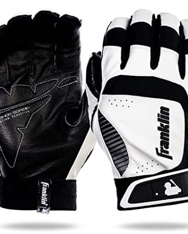 Franklin Sports MLB Baseball Batting Gloves - Shok-Sorb X Batting Gloves for Baseball + Softball - Adult + Youth Padded Non-Sting Pair - White + Black - Adult X Large