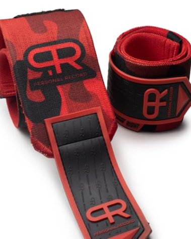 PR Personal Record Heavy Duty Premium Wrist Wraps, More Elasticity, Reinforced Stitching, Extra Wide Strap, Strong Thumb Loop, Larry Wheels Weightlifting Wraps, Lifting Wrist Wraps (Red Camo)