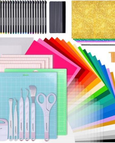 GO2CRAFT All-in-One Accessories Bundle for Cricut Makers and All Explore Air, 90Pcs Ultimate Tools and Accessories with Vinyl, Weeding Tools, Transfer Tape, Crafting Starter Kit for Cricut Projects