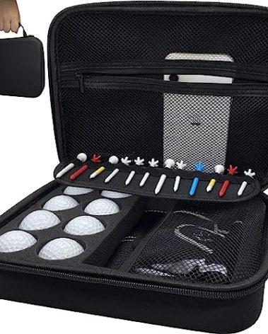 Golf Ball Bag Case, Golf Mini Pouch Organizer Bag for Golf Accessories Tee Ball Marker Glove Cellphone Key, Golf Valuables Protective Box, Golf Hard Case with Storage Slots Men and Women Golfer Gift
