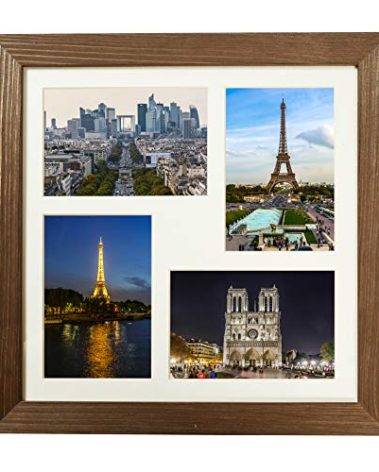 Rustic Solid Wood Square Collage Photo Frame 12x12 inch – Display Four (4) 4x6 inch Pictures with Mat for Wall Hanging - Brown Wenge