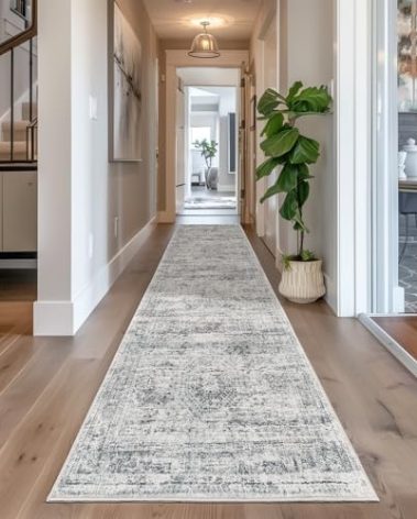 Restydon Long Hallway Runner Rug- Carpet Runners for Hallway 12ft, Anti Slip Backing Washable Rug Runner for Bathroom, Entrance, Living Room, Soft Low Pile Mordern Rug Runner(2'x12', Grey/Ivory)