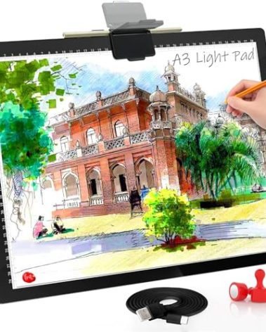 A3 Light Board, Light Pad for Diamond Painting, comzler 6 Levels&Stepless Dimmable Light Box for Tracing, Ultra-Thin LED Copy Board with Type-C Cable for Weeding Vinyl,Sketching, Animation