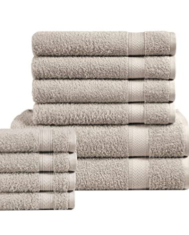 LANE LINEN 10 PC Large Bath Towels Set, 100% Cotton Quick Dry Bath Towels for Bathroom 2PC, 4 Hand Towels and Washcloths Sets, Spa and Gym Towels, Soft Hotel Quality Absorbent Towels - Platinum