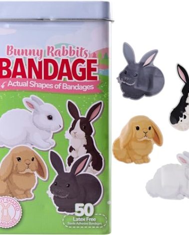 BioSwiss Bandages, Bunny Rabbits Shaped Self Adhesive Bandage, Latex Free Sterile Wound Care, Fun First Aid Kit Supplies for Kids and Adults, 50 Count