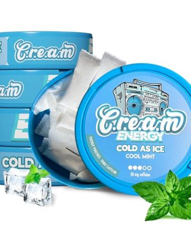 CREAM Energy - Caffeine Pouches (Cool Mint, 5 packs,100ct) - Cool as Ice Energy Pouches - For Extra Boost - On-The-Go Refreshments To Keep Energized & Focused