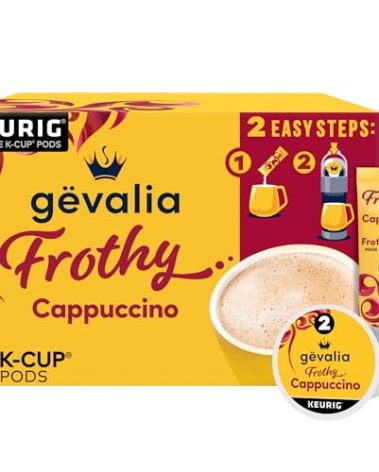 Gevalia Frothy 2-Step Artificially Flavored Cappuccino Espresso Style K‐Cup Coffee Pods & Froth Packets Kit, 6 ct. Box