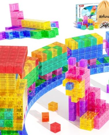 45PCS Magnetic Blocks - Transparent Magnet Cubes, Toddler Building Blocks, Sensory Autism Gifts for Kids Ages 3+, Preschool Travel Toys for 3-5 Year Old Boys and Girls