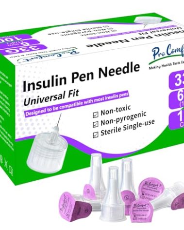 Pro Comfort Insulin Pen Needles 33G 6mm (1/4"), Diabetic Needles for Insulin Injections, 100 Ct, Universal Fit, Compatible with Most Pen Injector Device, Super Thin for Diabetes Comfortable Injection