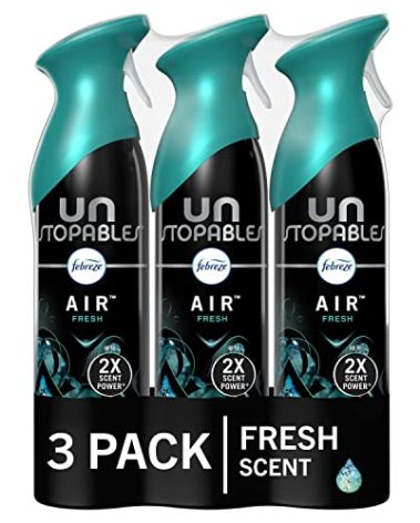 Febreze Air Mist Air Freshener Spray, Odor-Fighting Room Spray, Air Fresheners for Home and Bathroom and Kitchen, Aerosol Can, Unstopables Fresh Scent, 8.8oz, 3 Count