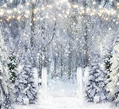 LIVUCEE 10x8ft Polyester Fabric Winter White Snowy Forest Backdrop for Photography Christmas Glitter Wonderland Nature Xmas Trees Pine Forest Holiday Party Decor Kids Family Photo Studio Prop