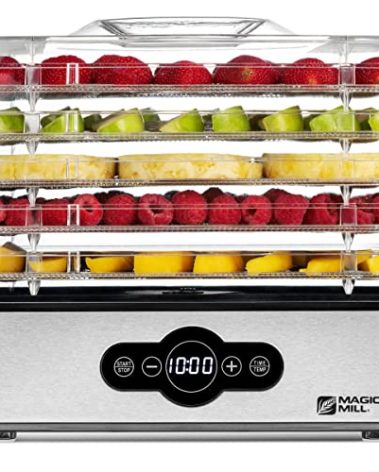 Magic Mill Food Dehydrator Machine | 5 Stackable Stainless Steel Trays Jerky Dryer with Digital Adjustable Timer & Temperature Control - Electric Food Preserver for Fruits, Veggies, Meats & Dog Treats