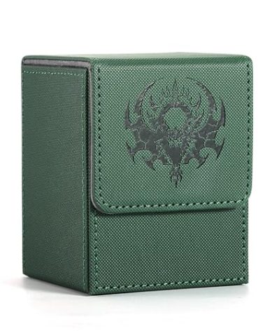 Komick Premium PU Leather Card Deck Box for Magic The Gathering, Yugioh Cards, Holds 100+ Deck Case with 2 Dividers for Collectible Trading Cards TCG Deck Box, MTG, CCG (Green Basilisk)