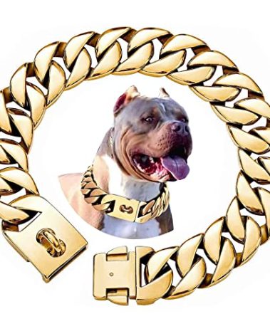 txprodogchains 32MM Thick Cuban Link Collar - Strong Metal Gold Dog Collar with Buckle for Large Dogs