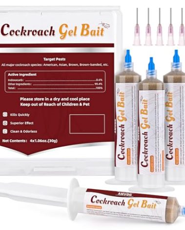 AMVOG Indoor & Outdoor Cockroach Gel Bait - 4 Tubes, Ready-to-Use Cockroach Control