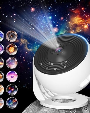 Galaxy Projector for Bedroom Pro Version, Upgraded Film Disc Star Projector for Kid 12 in 1 Planetarium Projector HD Image Adjustable Knob 360° Rotating 1/2h Timer Simple 4-Button Control