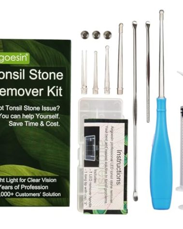 Airgoesin™ Upgraded Tonsil Stone Remover Tool, Blue, 5 Tips, Tonsillolith Pick Case + 1 Irrigator Fresh Breath Oral Rinse