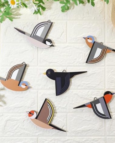 Wesiti 6 Pcs Wooden Bird Wall Art Rustic Farmhouse Flying Bird Art Wall Decor Geometric Scandinavian Home Decor for Living Room Bedroom Gift