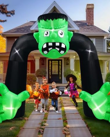 UniqSeason 9FT Tall Halloween Inflatables Archway Frankenstein Outdoor Decoration, Blow Up Frankenstein Inflatables Arch Built-in 5 Led Lights for Halloween Inflatables Outdoor Yard Decoration