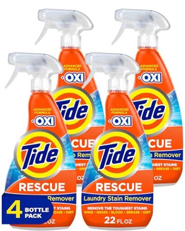 Tide Laundry Stain Remover with Oxi, Rescue Clothes, Upholstery, Carpet and more from Tough Stains, Stain Treater, 22 Fl Oz (Pack of 4)