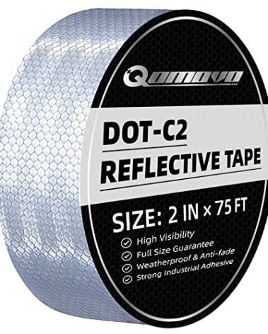 Qomovo White High Visibility DOT-C2 Reflective Tape 2 inch x 75 feet Safety Warning Conspicuity Tape Waterproof Self-Adhesive Tape for Trailer Vehicles Trucks Vans Bikes Cargos Helmets Poles