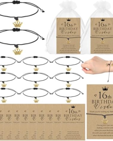 Misdary 25 Sets Sweet 16 Party Favors for Guests Include Wish Bracelets with Crown Adjustable Bracelets with Thank You Cards 16th Birthday Party Favors 16 Years Birthday Supply