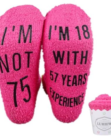 Luhiew Funny 75th Birthday Gifts Socks for Women, Wife, Grandma or Mother,Fun Fuzzy Socks for Women's 75 Years Old Birthday (One Size, rose)