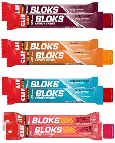 CLIF BLOKS - Energy Chews with Caffeine - Variety Pack - Non-GMO - Plant Based - Fast Fuel for Cycling and Running - Quick Carbohydrates and Electrolytes - 2.12 oz. Packets (8 Count)