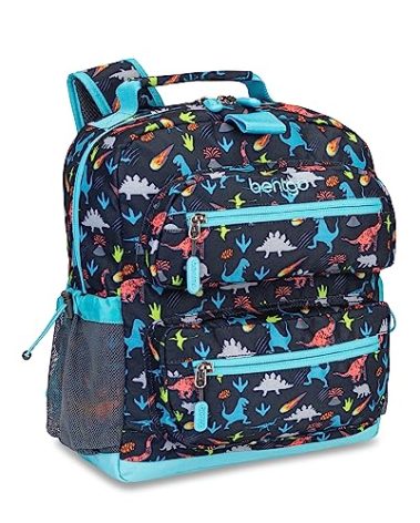 Bentgo Kids Backpack - Lightweight 14” Backpack in Fun Prints for School, Travel, & Daycare, Ideal for Ages 4+, Roomy Interior, Durable & Water-Resistant Fabric, & Loop for Lunch Bag (Dinosaur)