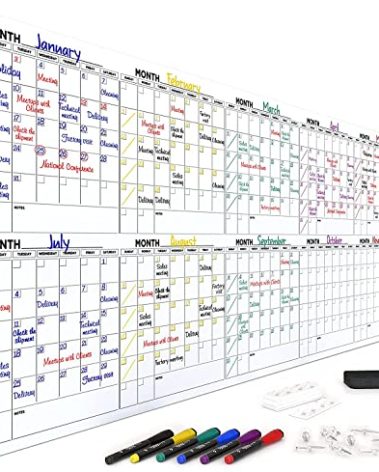 Extra Large 100"x36" Dry Erase Monthly Planner – 12-Month Whiteboard Calendar for 2025 – Includes 6 white Board Markers Eraser Push Pins & Mounting Tape