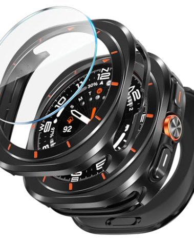 LETOID 3 in 1 Metal Case for Samsung Galaxy Watch Ultra/Ultra 2 Screen Protector 47mm, Stainless Steel Protective Bumper Face, Hard PC Back Cover and 9H Tempered Glass Film for 7 Ultra & 8 Ultra