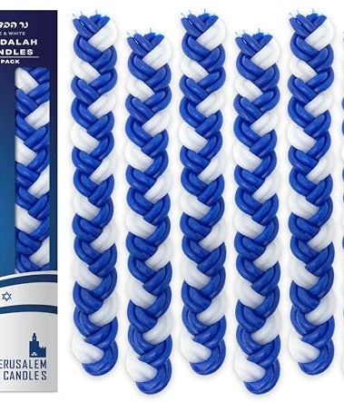 Jerusalem Candles Havdalah Candle - Braided Blue and White - Flat Havdallah Candles - 6 Pack
