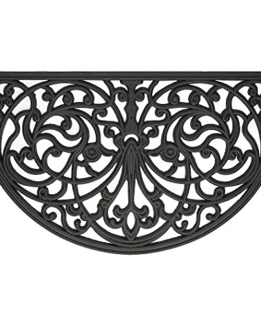 Wrought Iron Rubber Door Mat, Ironworks - 18 Inch Width, 30 Inch Length - Durable, Easy to Clean & Decorative Outdoor Welcome Mats - Heavy Duty for All Weather - Doormat Traps Dirt, Debris, & Mud