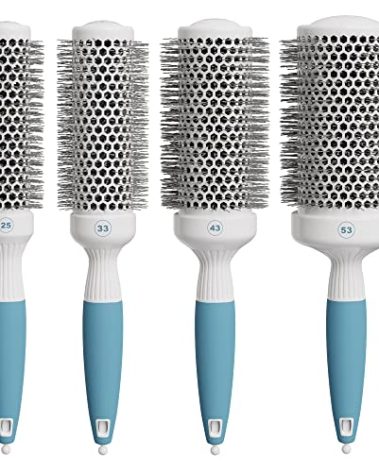 Round Brush Set for Blow Drying and Styling - Ceramic Ionic Thermal Brushes, Wet Hair Brush Bundle with Travel Bag for Women and Men
