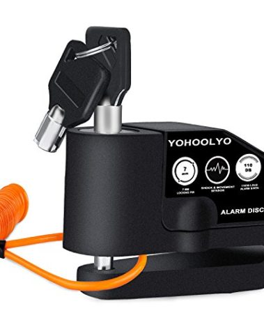 YOHOOLYO Alarm Disc Lock Motorcycle Disc Brake Lock Anti-Theft Waterproof 110 dB 7mm Pin 5ft Reminder Cable for Motorcycles Bike Scooter Carry Pouch (Black)