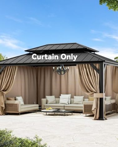 Covered Outdoor Gazebo Curtain Replacement Universal 4-Panel Sidewalls 12' x 16', Outdoor Gazebo Privacy Curtains with Zipper, Replacement for Outdoor, Patio Canopy, Garden and Backyard (Curtain Only)