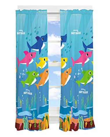Franco Kids Room Window Curtain Panels Drapes Set, 82 in x 63 in, Baby Shark