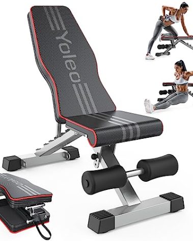 Yoleo Adjustable Weight Bench for Full Body Workout; Foldable Bench Press Bench of Home Gym Strength Training; Incline Decline Flat Utility Workout Bench with Quick Folding& Fast Adjustment (Black)
