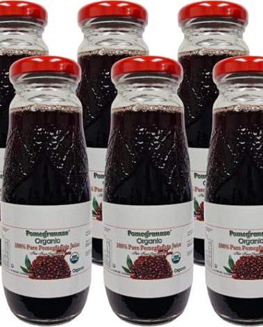 100% Organic Pomegranate Juice, 6.7 Oz Glass Bottle (6 Pack) No Sugar, No Artificial Colors, No Preservatives, No Flavors Added, Gluten Free and Kosher