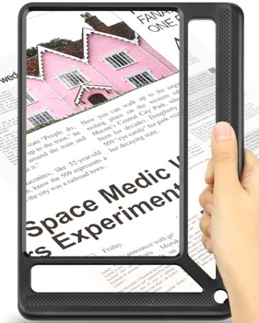 AKKYCVS 5X Full Page Magnifying Glass for Reading, Lightweight Rectangular Magnifier Provides Large Book Page Viewing Area, Upgraded Handheld Magnifier for Reading Small Prints for Seniors, Low Vision
